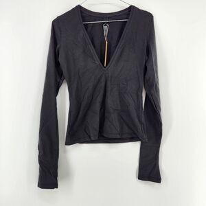 SKIMS Small Soot Cotton Jersey Long Sleeve Plunge Top NWT